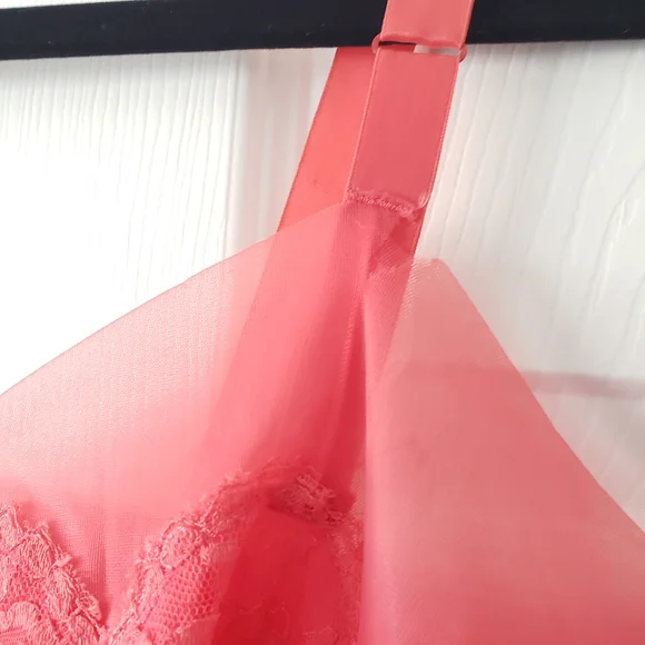 1960s Vintage 40" Bust Pink Lace Half Dress Slip Nightgown Loungewear #16 - Picture 9 of 11